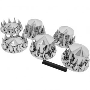 OTR OTRCW06 Universal Chrome Truck Wheel Cover Set with 33 mm Spiked Screw-on Lug Nut Covers for Front and Rear Axles