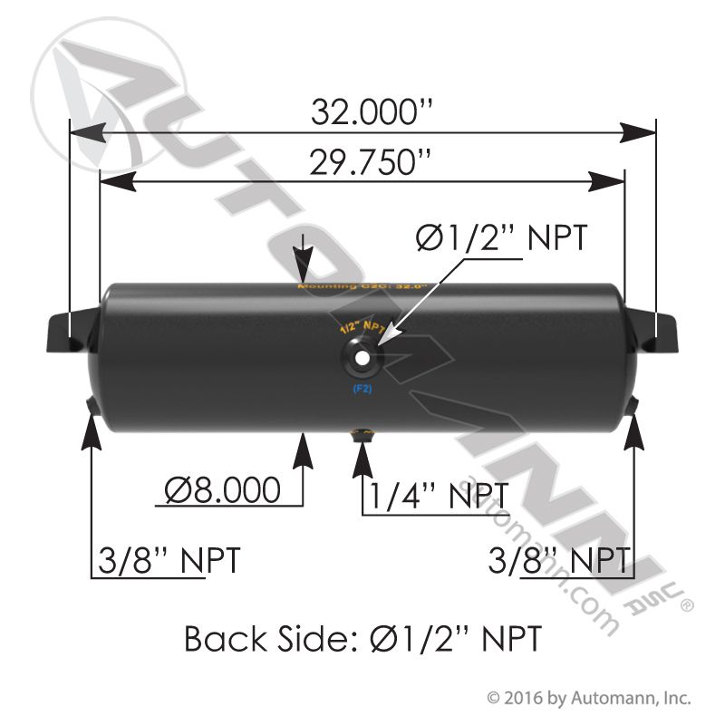 172.2000BH Air Tank 1425 Cubic in Vol 8.000in Dia